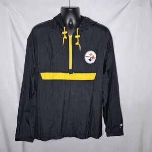 VTG Mens Pro Player Pittsburg Steelers Black Zip Pullover Windbreaker Hooded XXL